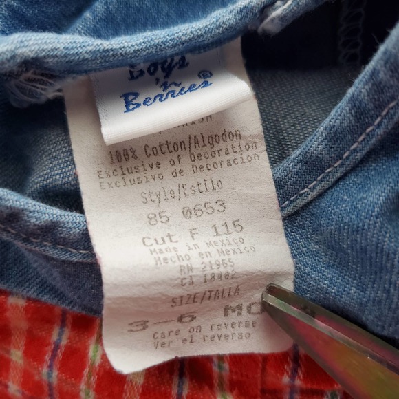 VTG Baby One Piece Outfit Denim Top with Plaid Pants Embroidered Bear Sz 3-6M - Picture 5 of 9